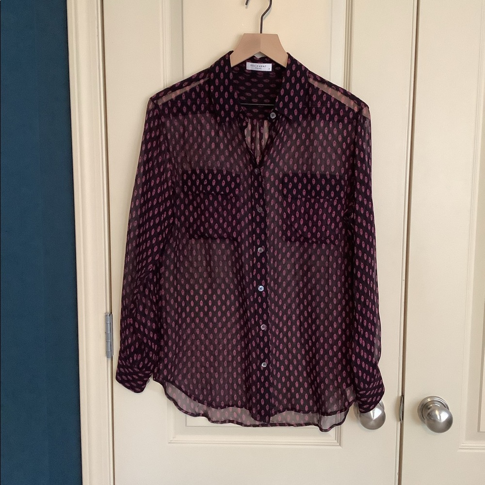 Equipment Slim Signature Button Down Sheer Top Silk Chiffon Black Size XSmall